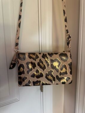 Jen & Co Leopard Print Crossbody / Clutch Gold Accent